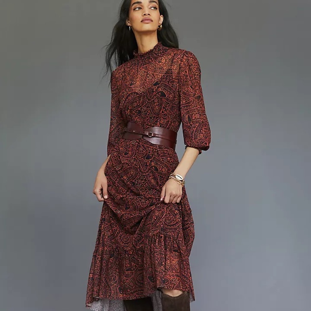 FARM Rio Burgundy Paisley Snake Midi Dress